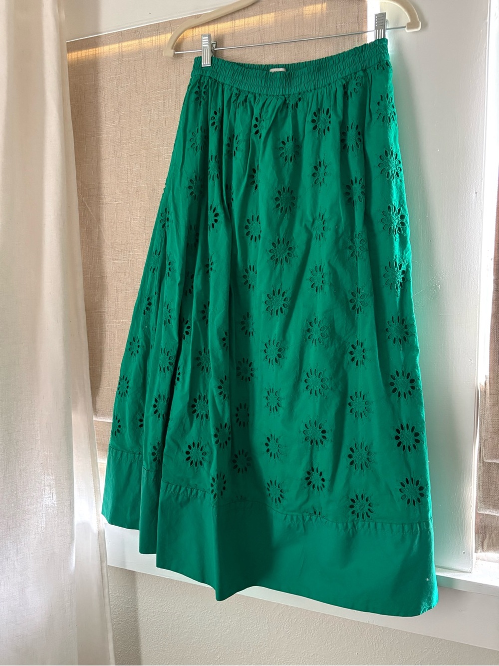 J. Crew Factory Green Eyelet Maxi Skirt